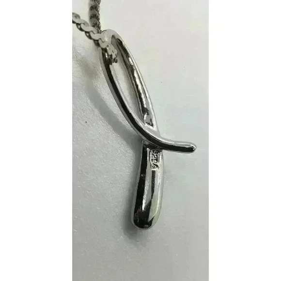 Sterling Silver Love Knot Necklace Pendant 925 Vintage Abstract Mod Silver Chain - Picture 5 of 5